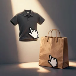 drawing of a cursor dragging a shirt to a shopping bag