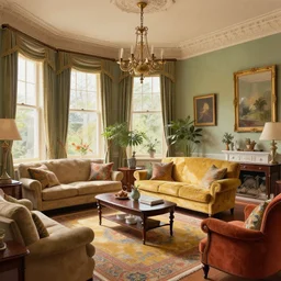 a beatiful living room in an old victorian house, extremely detailed, sharp focus, wide view, smooth, digital illustration, colorfull by, james jean, sakimichan, mcbess, by edmund dulac