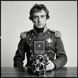 photo of Napoleon Bonaparte by Diane Arbus, black and white, high contrast, Rolleiflex, 55mm f/4 lens