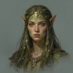 detailed face, whole head, full body female druid by krenz cushart