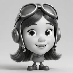 a full body portrait black and white of aviator disney style girl, finely detailed features, closeup at the faces, perfect art, in the airport yard, gapmoe yandere grimdark, trending on pixiv fanbox, painted by greg rutkowski makoto shinkai takashi takeuchi studio ghibli, black and white manga