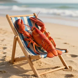 photo of a lobster sunbathing in a chair at the beach, golden hour, Breathtaking, 8k resolution, extremely detailed, beautiful, establishing shot, artistic