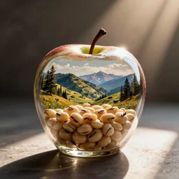 a glass apple filled with beans