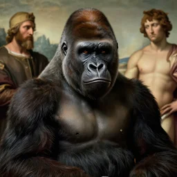 portrait of a gorilla person, art direction by davinci, raphael, michaelangelo, from the scifi movie, 4 k