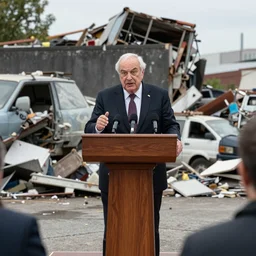 Rudy Giuliani giving a press conference in a dump