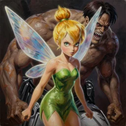 Tinker Bell as a Titan from Attack on Titan, oil on canvas by Greg Rutkowski, horror, intricate, portrait, 8k highly professionally detailed, HDR, CGsociety