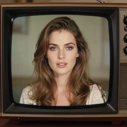 an old tv screen showing a photo of a beautiful woman by sarah moon