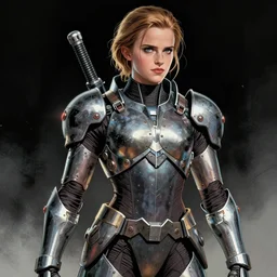 emma watson wearing metal gear armor art by Hokusai by greg rutkowski by wlop high detail comic sharp vector lineart dramtic lighting artstation by trevor henderson cinematic dramatic
