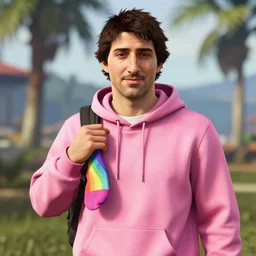highly detailed portrait justin trudeau in ( ( pink hoody rainbow socks ) ) holding ar - 1 5! ( setting costa rica ) in gta v stephen bliss unreal engine fantasy art by greg rutkowski loish rhads ferdinand knab makoto shinkai lois van baarle ilya kuvshinov rossdraws tom bagshaw global illumination radiant light detailed intricate environment
