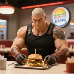 kang the conqueror working at burger kang, hyper realistic, cinematic composition, ambient lighting, cinematic, nuke compositor, 3 d, cinema 4 d, trending at artstation, octane render