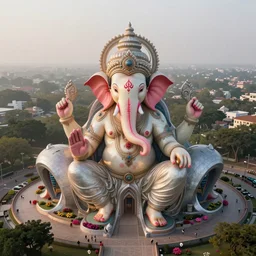 beautiful futuristic biomorphic new delhi, sci - fi ganesha!! building, kalighat flowers, octane highly detailed cinematic, stephen shore & john j. park, soft morning light, wide shot, aerial shot, uhd 8 k, shallow depth of field