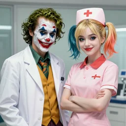 joker and harley quinn as a doctor and a nurse, high quality, artstation, digital painting, detailed, smooth 4k