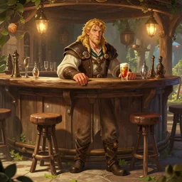 barkeep in a tavern, ultra detailed fantasy, dndbeyond, bright, colourful, realistic, dnd character portrait, full body, pathfinder, pinterest, art by ralph horsley, dnd, rpg, lotr game design fanart by concept art, behance hd, artstation, deviantart, hdr render in unreal engine 5