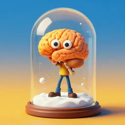 a brain in a snowglobe, beeple, warm saturated colours