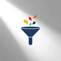 a professional vector logo of a funnel with colorful shapes falling through, minimalist, solid colors, hd, simplistic, white background