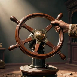 close up indiana jones stealing a steering wheel, that is on a pedastal painted by greg rutkowski