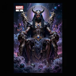 african cosmic god obatala sitting on a throne of nebula clouds, dim light, front game card, marvel comics, dark, intricate, highly detailed, smooth, artstation, digital illustration by ruan jia and mandy jurgens and artgerm and wayne barlowe and greg rutkowski and zdislaw beksinski.