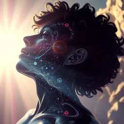 consciousness leaving a body, 3 d artwork by billelis, render by antoni tudisco,, very detailed, maximalism, ambient occlusion, volumetric light, sun beam, hyper realism, enchanting futuristic and colorful shading, cinematic composition, artistic photography by herb ritts