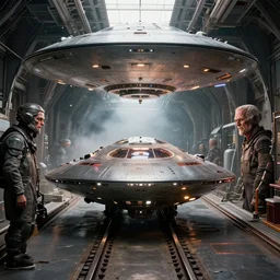 a ufo being transported inside of a large train, beksinski, wayne barlowe, very coherent symmetrical artwork, cinematic, hyper realism, high detail, octane render, 8 k