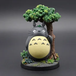 8 0 mm resin detailed miniature of totoro in a tree, symbol, textured base ; miniature product photos, 4 k, view from front