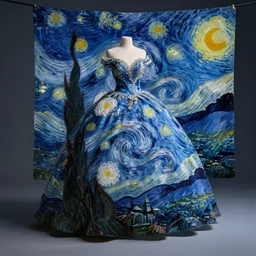 A magnificent ball gown inspired Van Gogh's Starry Night. Studio Lighting
