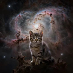 A cat nebula, space colors, beautiful painting, cute kitten
