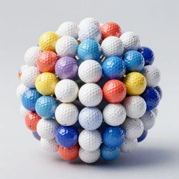 a couple of dozen golf balls all in different colors, arranged into a sphere, octane render - 9