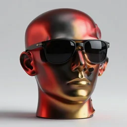 a head made out of melting metal, it is of black and red and golden colors, it is wearing sunglasses and a hat, there are flowers all around it, blue paint melting, vogue cover style, greg rutkowski style, demonic style, artgerm style, basquiat style