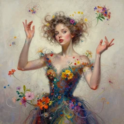 generative art beautiful young woman, playful, thin wires, flowers, ( ( ( fractals ) ) ), elegant clothing, vibrant martine johanna, michael garmash, janusz jurek! artgerm, peter mohrbacher digital painting, extremely detailed, 4 k, intricate, brush strokes