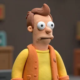 portrait of philip j. fry from futurama, in the style of a clay model.