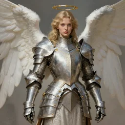 portrait of an angel in knights armor, solarpunk, baldurs gate! intricate, elegant, highly detailed, ray tracing, digital painting, artstation, concept art, smooth, sharp focus, illustration, art by artgerm and greg rutkowski and alphonse mucha, 8 k