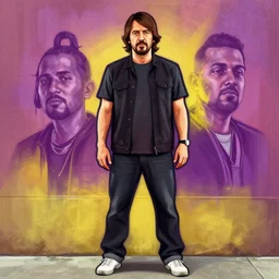 dave grohl in gta v covert art painted by stephen bliss, centered, uncropped, full body, symmetrical face