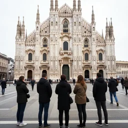 smurf gathering on front of Milan cathedral, hieronymus bosch