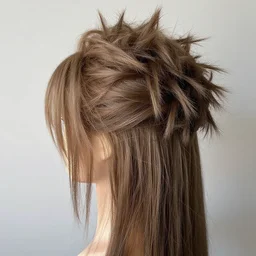 trending cosplay hair photo on pinterest, long hair, full frame of hair, punky hair, beautiful, high quality, sharp, soft lighting, updo, messy