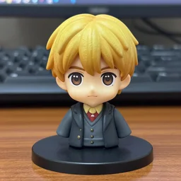 a collectible figurine of rupert grint as ron weasley, head and shoulders, figma, anime style, on the table, photo,