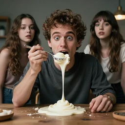 expressive ice cream man melts!! on the table, digital art masterpiece, highly detailed pop surrealism, jason limon kay sage hannah yata, dramatic lighting, medium shot, low angle, uhd 8 k, sharp focus