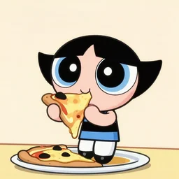 buttercup eating pizza, art by craig mccracken, powerpuff girls style, animation