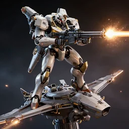 pennington artgerm octane rendered unreal engine 5 volumetric lighting beautiful extra sharp focus combat mecha sniper in space firing upon a fixed anti - air installment with railgun, titanfall, combat mecha, robotic sniper yoji shinkawa pennington sibylla merian gurney