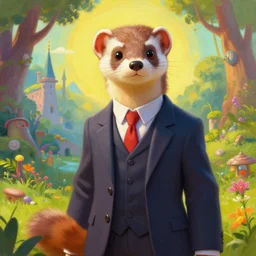 a portrait painting of a weasel in suit, humanoid, anthropomorphic, personify, trending on artstation by wenjun lin, irakli nadar, bright colors, octopath traveler, wenjun lin, unreal engine 5 highly rendered, global illumination, radiant light, detailed and intricate environment