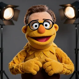studio portrait still of muppet!!!!! danny devito wearing his glasses!!!!!! as a muppet muppet as a muppet, 8 k, studio lighting, key light,