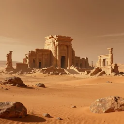 wide shot beautiful digital painting of ancient ruins on Mars trending on Artstation by Maciej Kuciara, 4K, UHD, High quality, fantasy/sci-fi, futuristic
