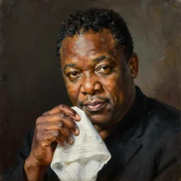a portrait of louis armstrong holding a white handkerchief, by greg manchess, dramatic lighting, highly detailed oil painting