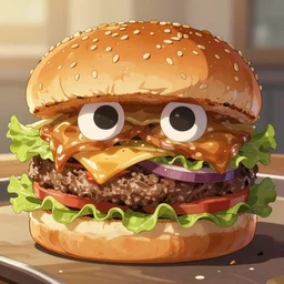 close image burger food!!!, close image, food, burger, tasty look, artstation, style of jesper ejsing, by rhads, makoto shinkai and lois van baarle, ilya kuvshinov, rossdraws