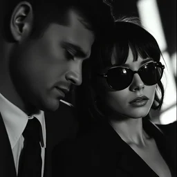 pulp fiction hd fujifilm superia portrait photo of leon the professional and matilda in style of the movie sin city, ilford hp 5, close up photo by lexi sun