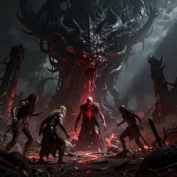 a photorealistic hyperrealistic render of a scary infernal scene by greg rutkowski, wlop, artgerm, dramatic lighting, strong shadows, volumetric, cinematic atmosphere, octane render, artstation, 8 k