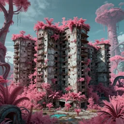 a beautiful very detailed rendering of industrial architecture abandoned nature urbex building dormitory architecture city by henri rousseau, junglepunk synthwave galactic atlantis earth infrared fantasy, archdaily, wallpaper, highly detailed, trending on artstation.