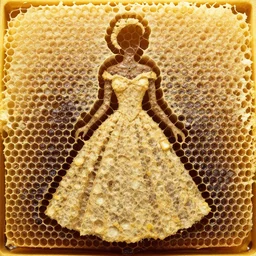 a honeycomb in the shape of a beautiful woman wearing a dress