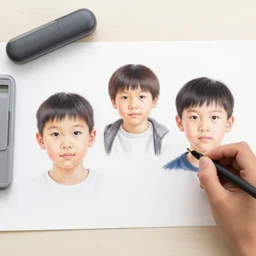 a wb plotter drawing 3 / 4 realistic portrait 3 5 years old, clear line art, few parts are low poly, contrasted, white and black, smoke and fog around