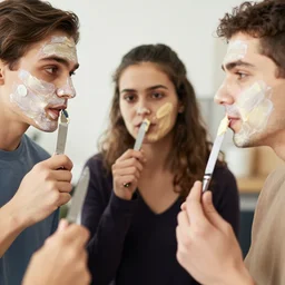 group of people spreading butter on their faces with a knife