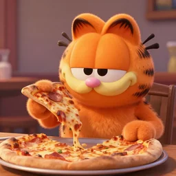 film still of garfield eating pizza movie 4 k, pixar style